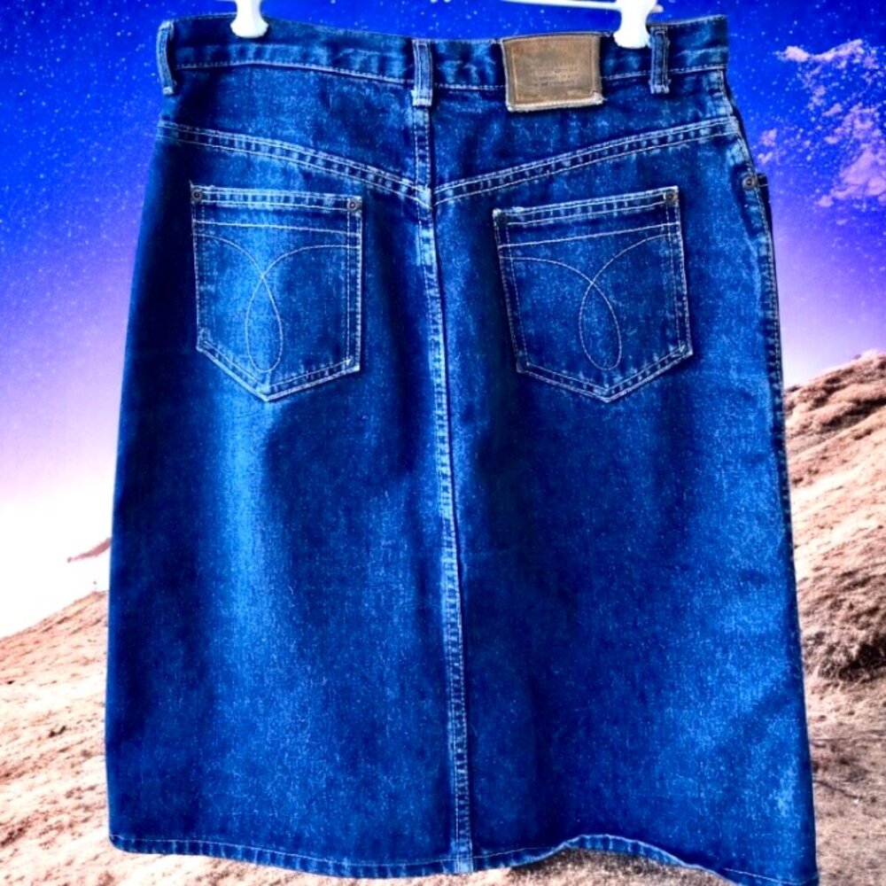 CALVIN KLEIN Vintage 80's Blue Denim Jean Skirt Made in USA - Picture 4 of 11